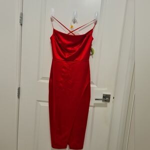 Elegant Red Cowl Neck Spaghetti Strap Dress